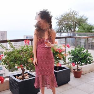 Likely fuchsia midi dress embroidered